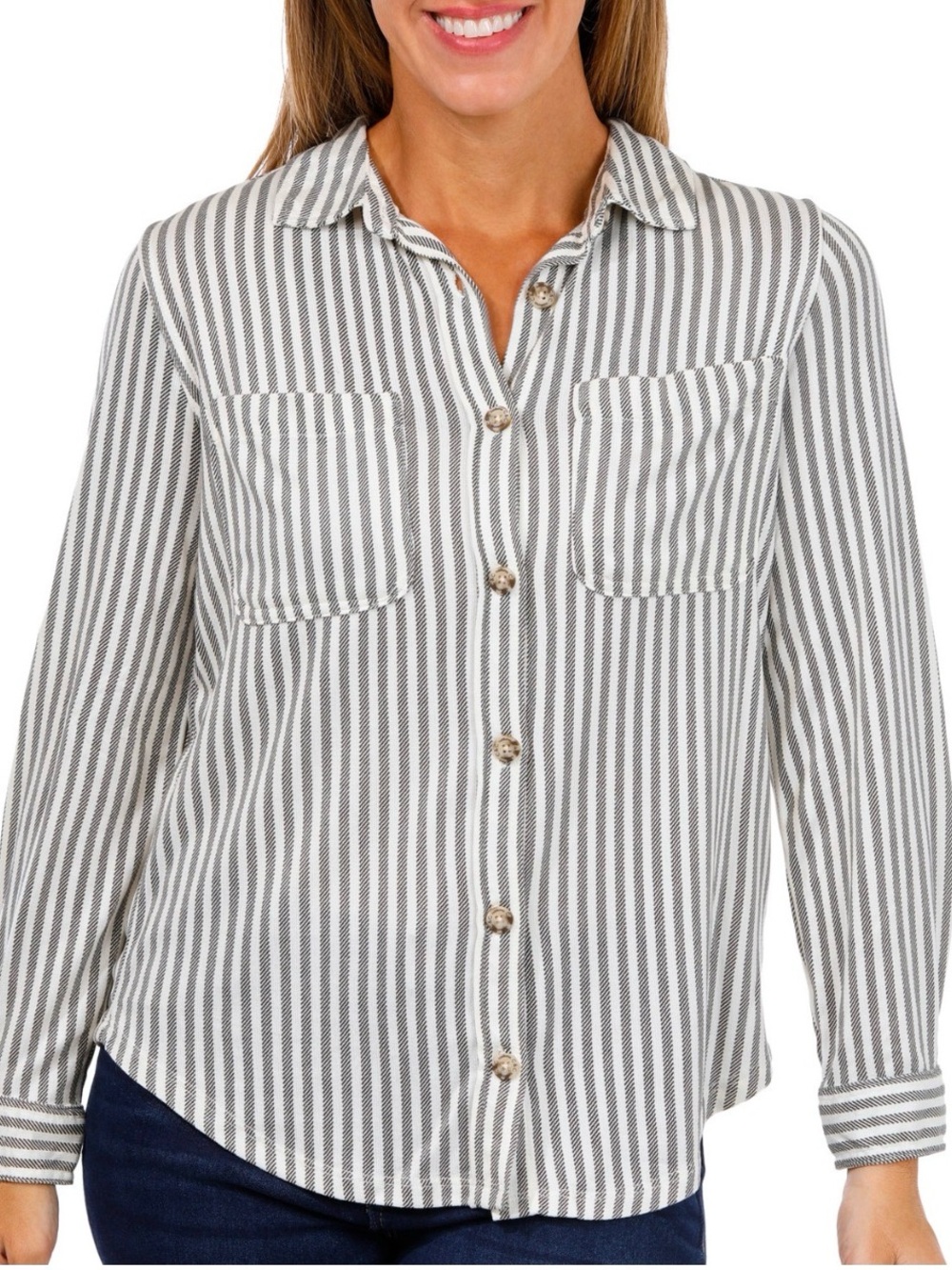 C&C California Green and Cream Striped Button-Front Shirt